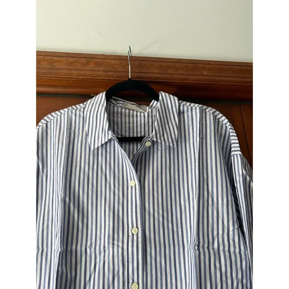 NWT Everlane Women's The Woven Pajama Top Long Sleeve White/Blue Stripe Size S
